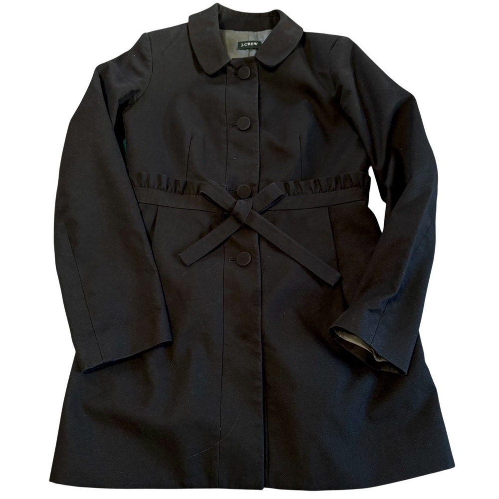 J Crew Black Ruffled Pea Coat Coat‎ Jacket Tie Waist